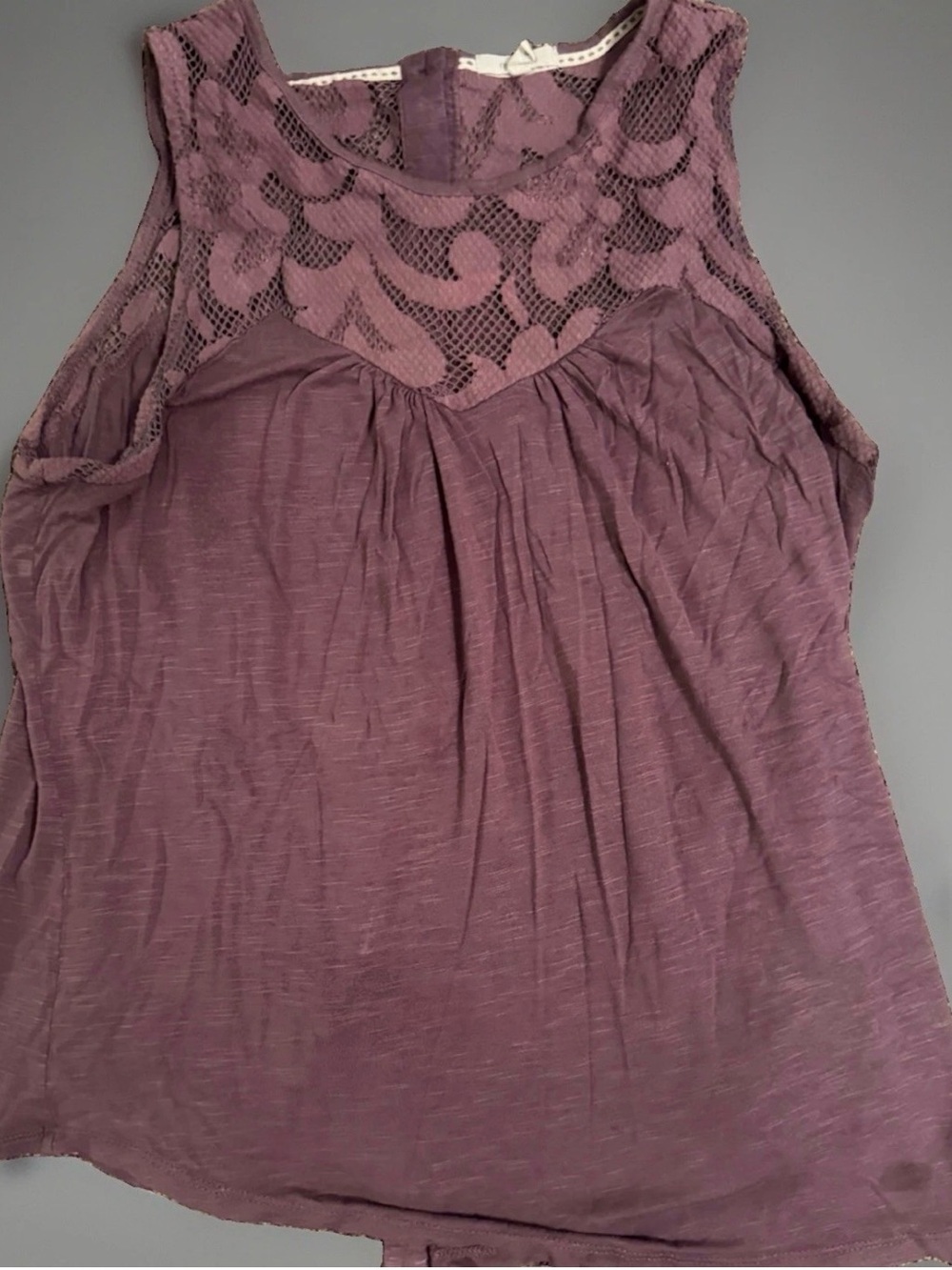 Maurices Dusty Plum Lace Yoke Short Sleeve Top